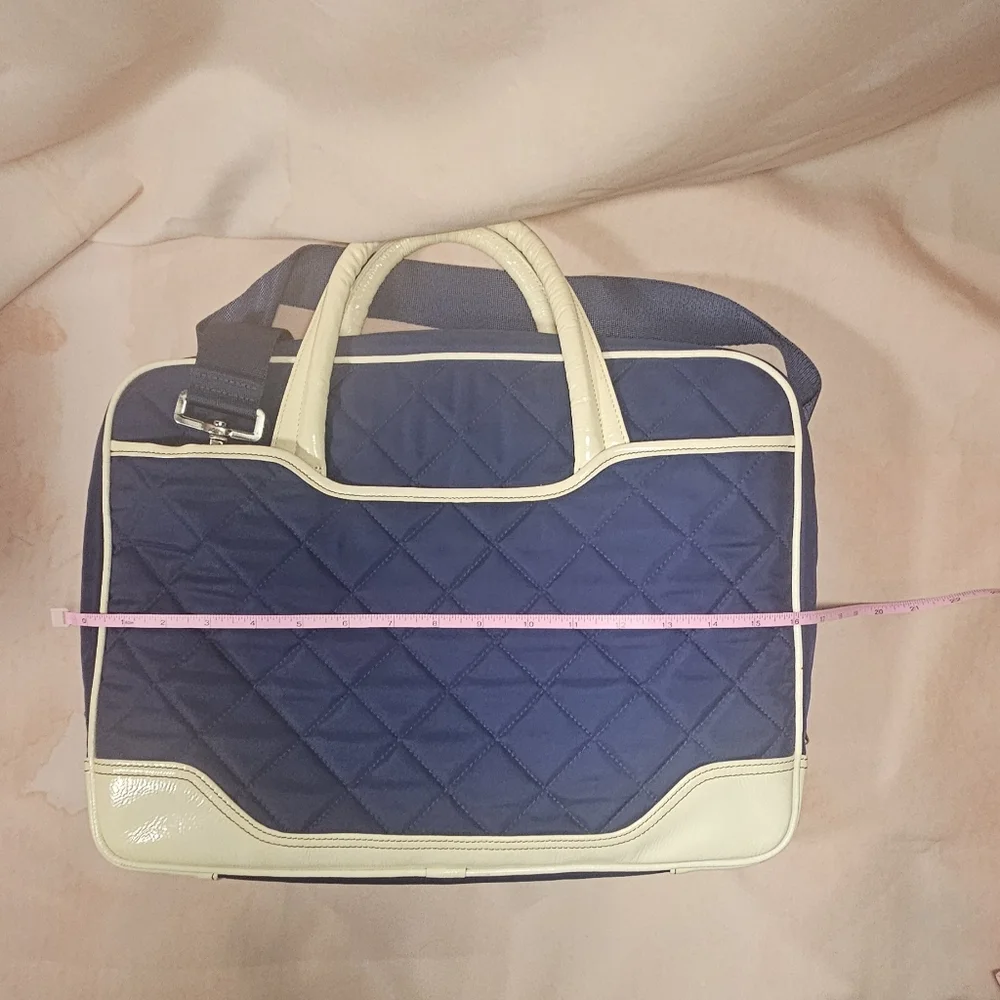 Knomo Of London Stylish Blue and Cream Quilted Laptop Messenger Bag